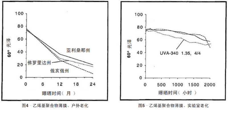 藍(lán)色乙烯基聚合物薄膜自然老化、實(shí)驗(yàn)室老化結(jié)果